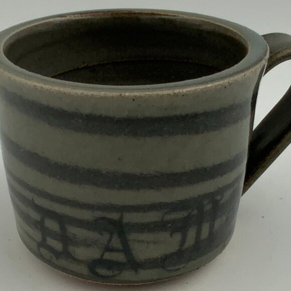 Rafe Bouchard Pottery Large Clay Swirl " DAMN " Mug Peony Flower Design Bottom - Picture 1 of 9